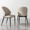 Modern Dining Chair (Set of 2) With Unique Backrest Design Leather - Beige / Black - Image 4