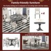 5 Piece Retro Round Dining Table Set With Curved Trestle Style Table Legs And 4 Upholstered Chairs For Dining Room - Dark Gray - Image 8