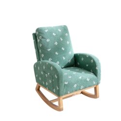 Modern Rocking Chair For Nursery, Mid Century Accent Rocker Armchair With Side Pocket, Upholstered High Back Wooden Rocking Chair For Living Room - Green