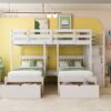 Full Over Twin & Twin Classic Triple Bunk Bed With Drawers And Guardrails - White - Image 17
