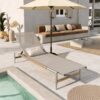 Hargrove - Outdoor Patio Aluminun Chaise Lounge, Outdoor Mesh Seat - Natural / Silver - Image 2