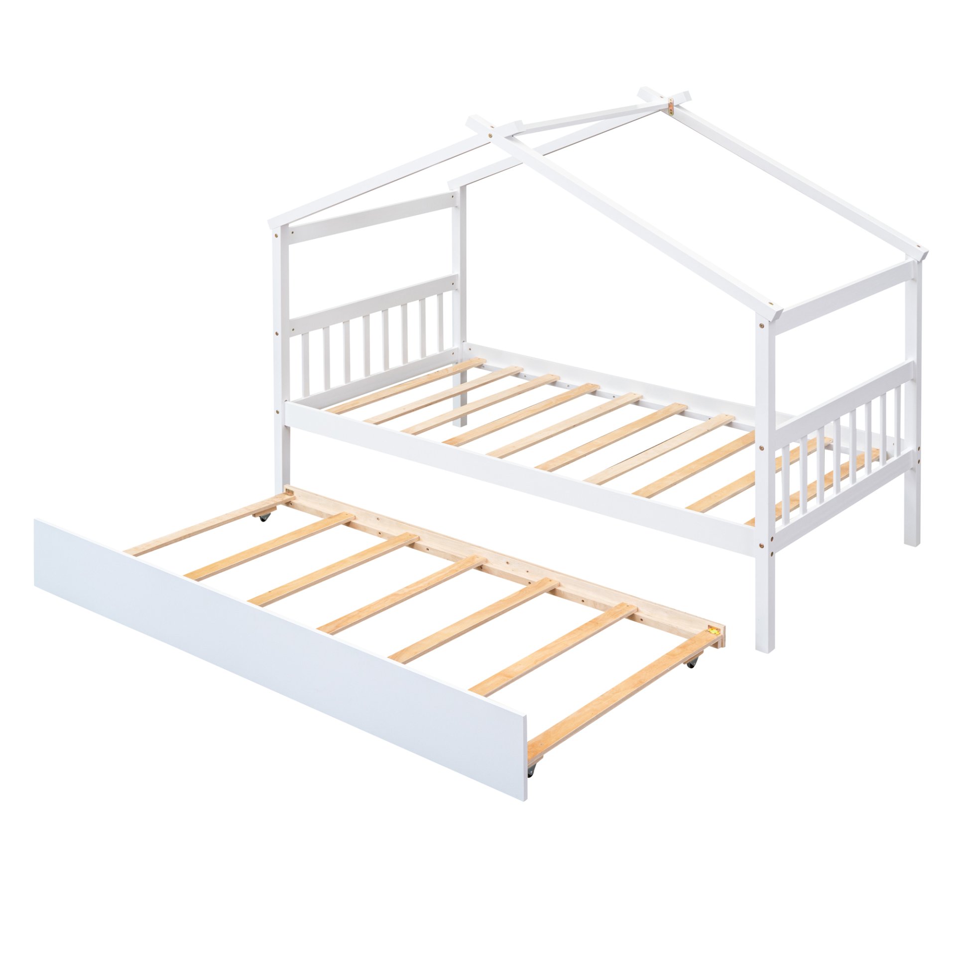 Twin Size House Bed With Twin Size Trundle - White - Image 11