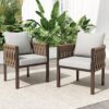 2 Pieces Outdoor Metal Patio Club Chair, Patio Furniture Arm Chair With Cushion, Modern Outdoor Furniture Deep Seating For Porch, Garden, Backyard, Balcony - Brown / Light Gray - Image 2