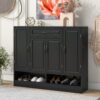 Sleek And Modern Shoe Cabinet With Adjustable Shelves, Space Saving Design Side Board For Various Sizes Of Items - Black - Image 2
