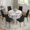 7 Piece Round Dining Table Set, Modern Round Table And 6 Upholstered Chairs For Dining Room, Kitchen Room, Living Room - White / Black - Image 2