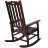 Wooden Oversized Porch Rocker Chair With Wide Seat And Tall Backrest, High Back Smooth Rocking Chairs For Outdoor & Indoor - Brown - Image 7