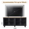 Farmhouse TV Stand With Solid Wood Gourd Shaped Legs For TVs Up To 70", Entertainment Center With Bookshelves & Tempered Glass Doors, Media Console With Adjustable Shelves, Living Room - Black / Natural - Image 6