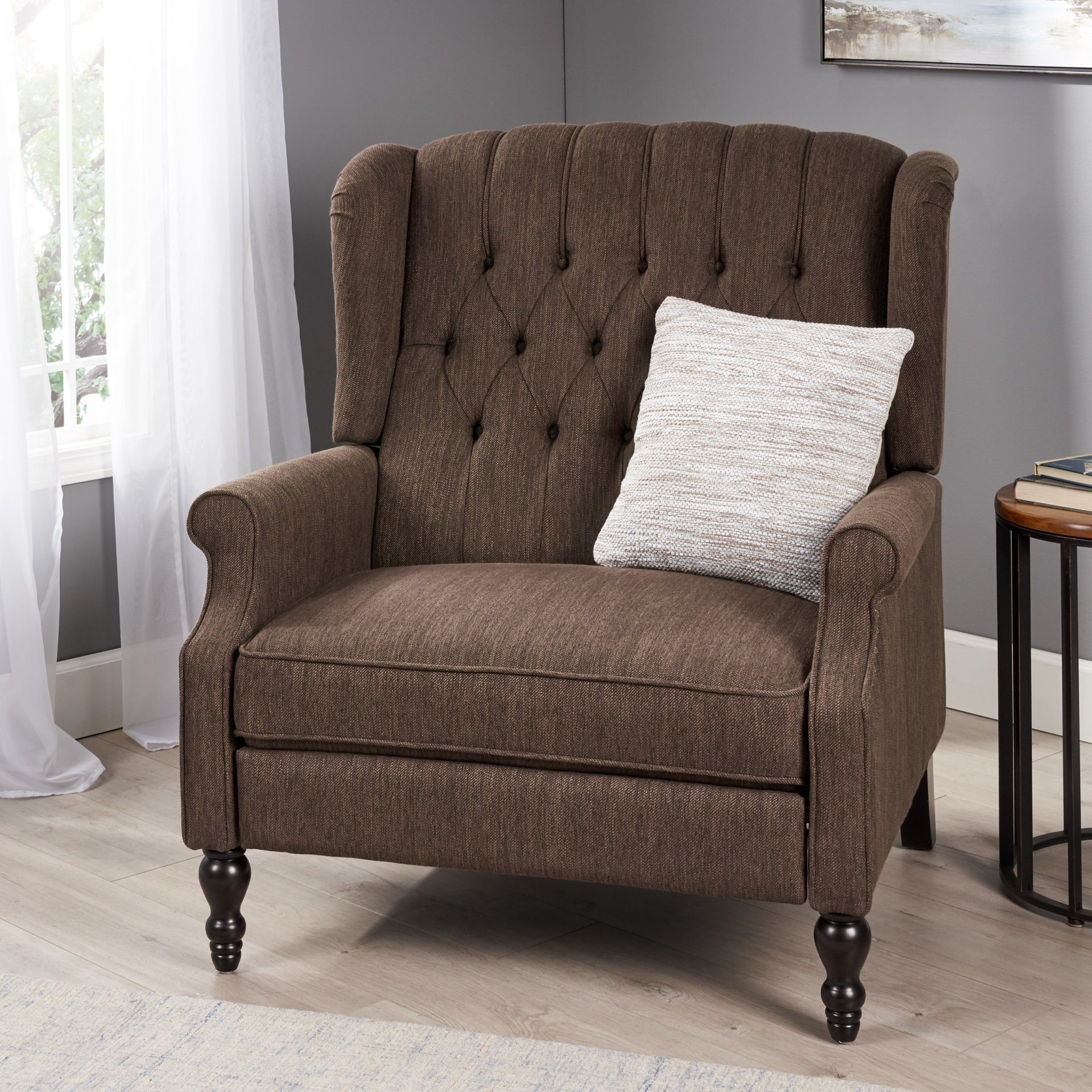 Dunham - Contemporary Fabric Tufted Oversized Pushback Recliner - Brown - Image 5