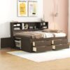 Full Size Daybed With 2 Bedside Cabinets, Upper Shelves And 4 Drawers - Antique Brown - Image 11