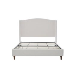 Hannah - Queen Upholstered Wingback Bed Size, Tall Headboard Upholstered Queen Bed, Premium Textured Canvas Chenille Look, Minimalist Designs, No Box Spring Needed - Ivory