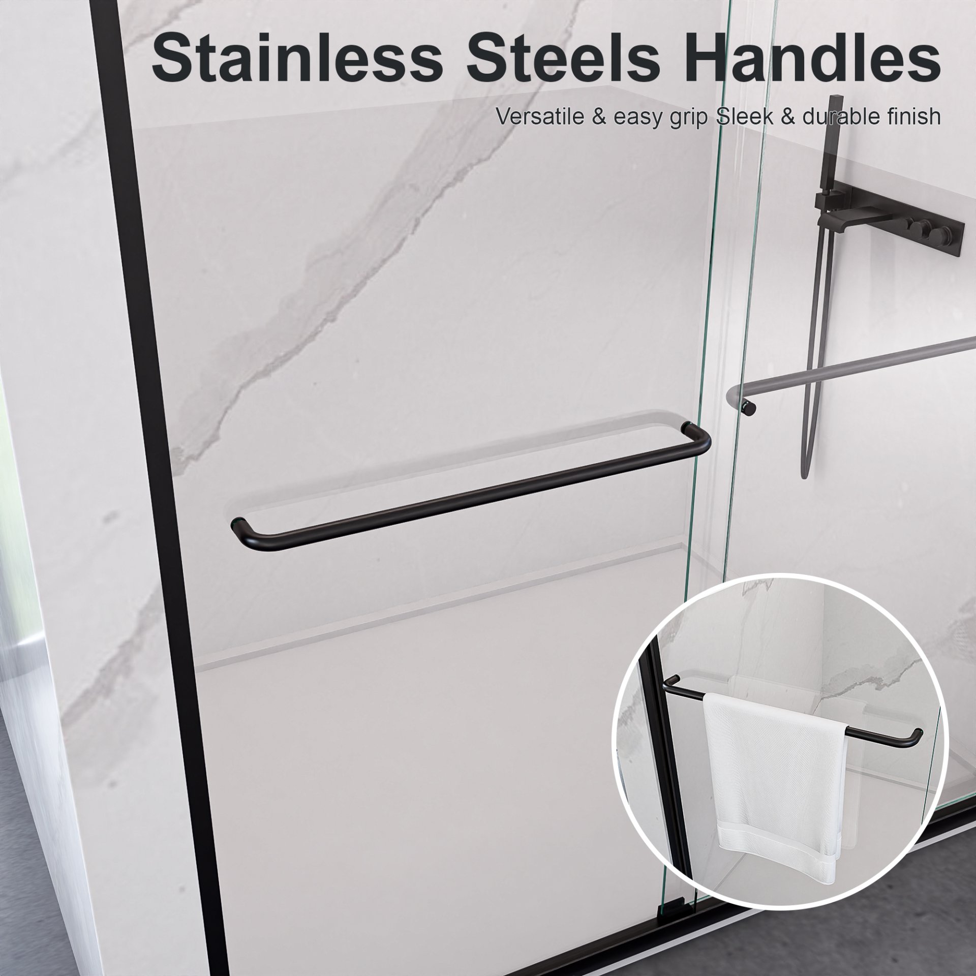 Modern Semi Frameless Double Sliding Shower Door With 1 / 4" Sgcc Tempered Glass - Matte Black - Image 11