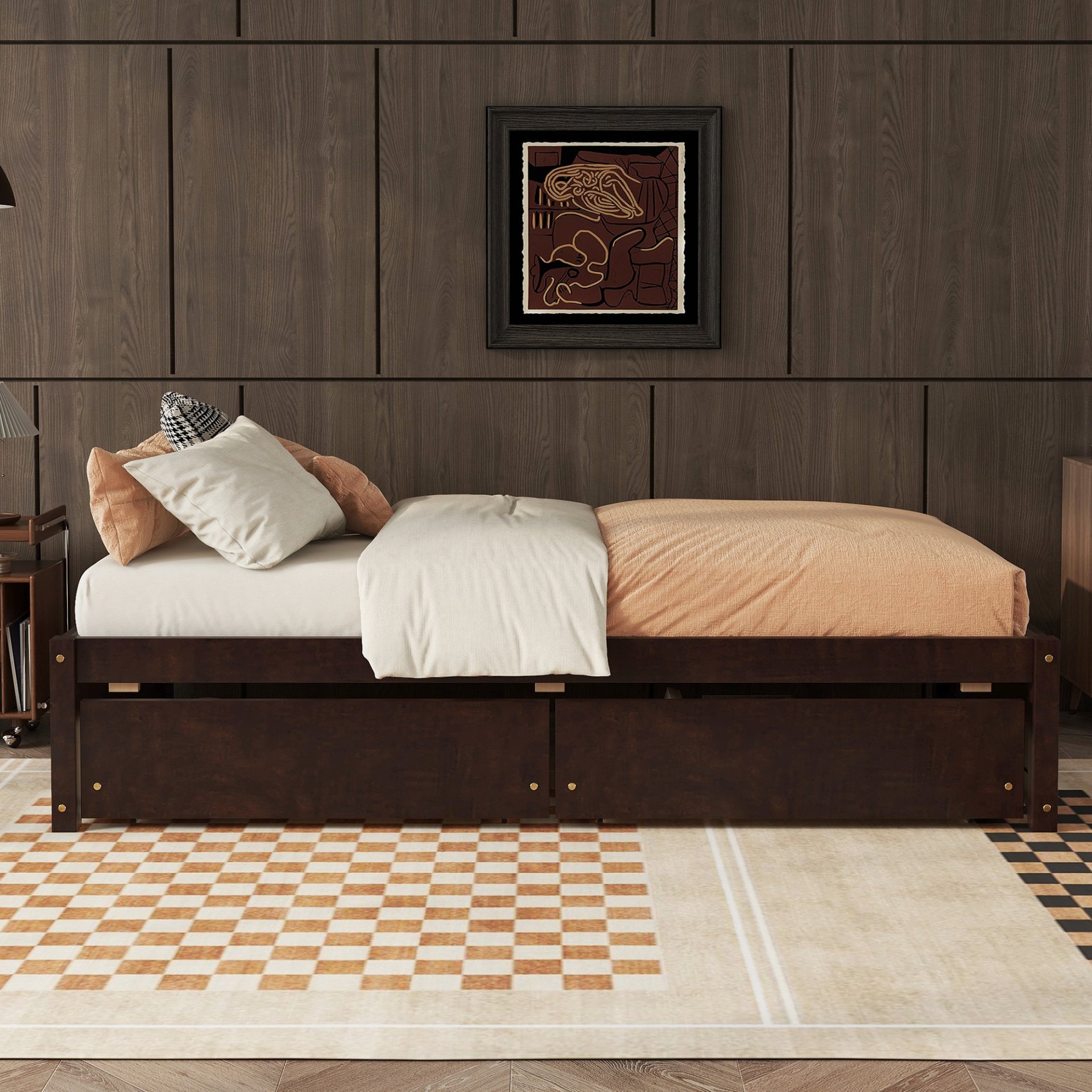 Twin Bed With 2 Drawers, Solid Wood, No Box Spring Needed - Espresso - Image 3