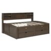 Full Size Daybed With 2 Bedside Cabinets, Upper Shelves And 4 Drawers - Antique Brown - Image 4