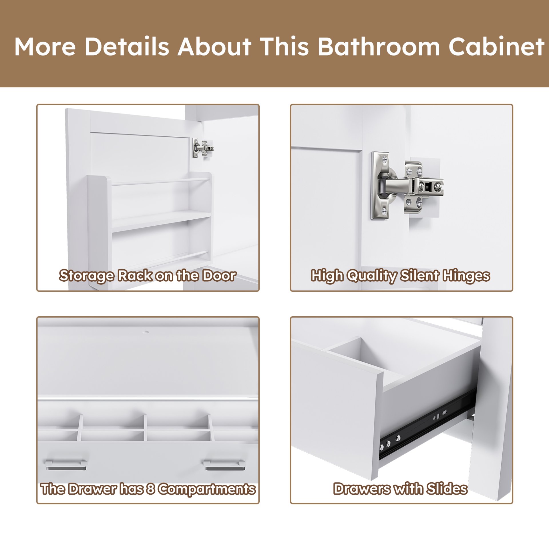 42" Bathroom Vanity Base With Doors And Drawer - White - Image 7