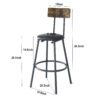 Rustic Brown Round Bar Table And Stool Set With Shelf, Upholstered Stool With Backrest - Antique Brown - Image 9