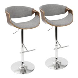 Curvo - Mid-Century Modern Adjustable Barstool With Swivel (Set of 2) - Gray