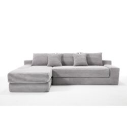 Modern L Shaped Sectional Sofa With Memory Foam & Steel Frame, Corduroy Fabric - Light Gray