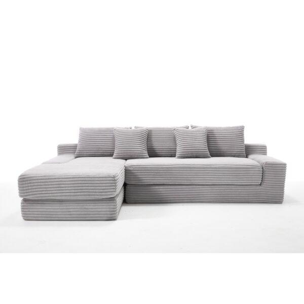 Modern L Shaped Sectional Sofa With Memory Foam & Steel Frame, Corduroy Fabric - Light Gray