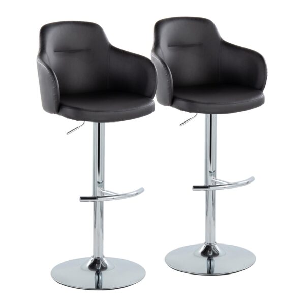 Boyne - Contemporary Adjustable Barstool With Swivel With Rounded T Footrest (Set of 2) - Chrome / Black