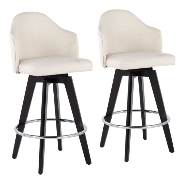Ahoy - Contemporary Fixed Height Counter Stool Round Chrome Footrest (Set of 2) - Cream / Black