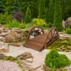 Wooden Garden Bridge Arc Footbridge With Half Wheel Railings Solid Fi - Brown - Image 2