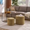 Multi Functional Combination Set Table Ottoman With Drum Stool And Storage Space Foam - Dark Yellow - Image 4
