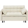 Modern Velvet Sofa, Sofa Pull-Out Bed, Small Love Seat Casual Sofa With Back, With Pillow, Pockets, Living Room Furniture, 3 In 1 Convertible Sleep Sofa Bed - Beige - Image 7