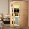 Low Emf Front Door With Heating Panel 2 Persons Hemlock Far Infrared Corner Indoor Sauna Room - Natural - Image 5