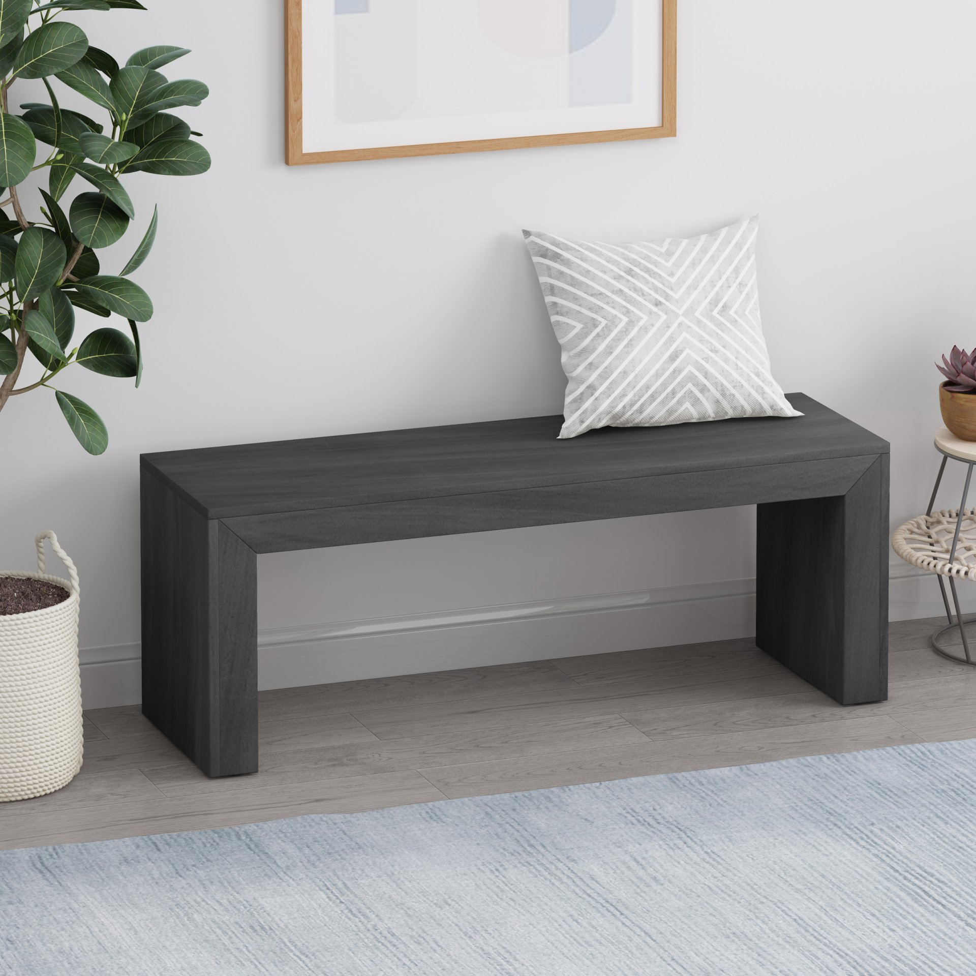 Farmhouse Style Acacia Wood Dining Bench Durable Rustic Design - Black - Image 2