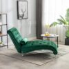 Velvet Button Tufted Upholstered Chaise Lounge Chair With Pillow For Bedroom Living Room Office - Emerald - Image 9