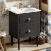 Bathroom Vanity Cabinet With Ceramic Sink Combo Set, Frame Modern Bathroom Storage Cabinet With 2 Drawers - Black - Image 24