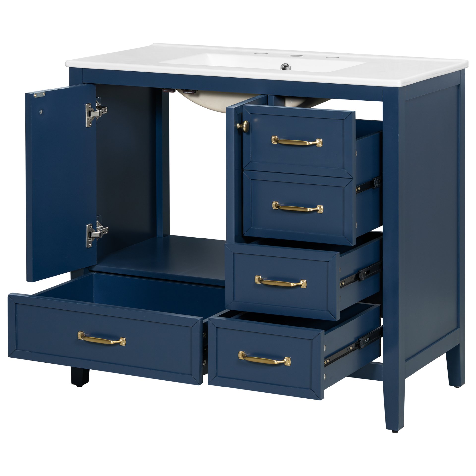 Elegant Vintage 36" Bathroom Vanity With Sink, Soft Closing Door, 4 Drawers Of Different Sizes Frame And Leg - Blue - Image 12