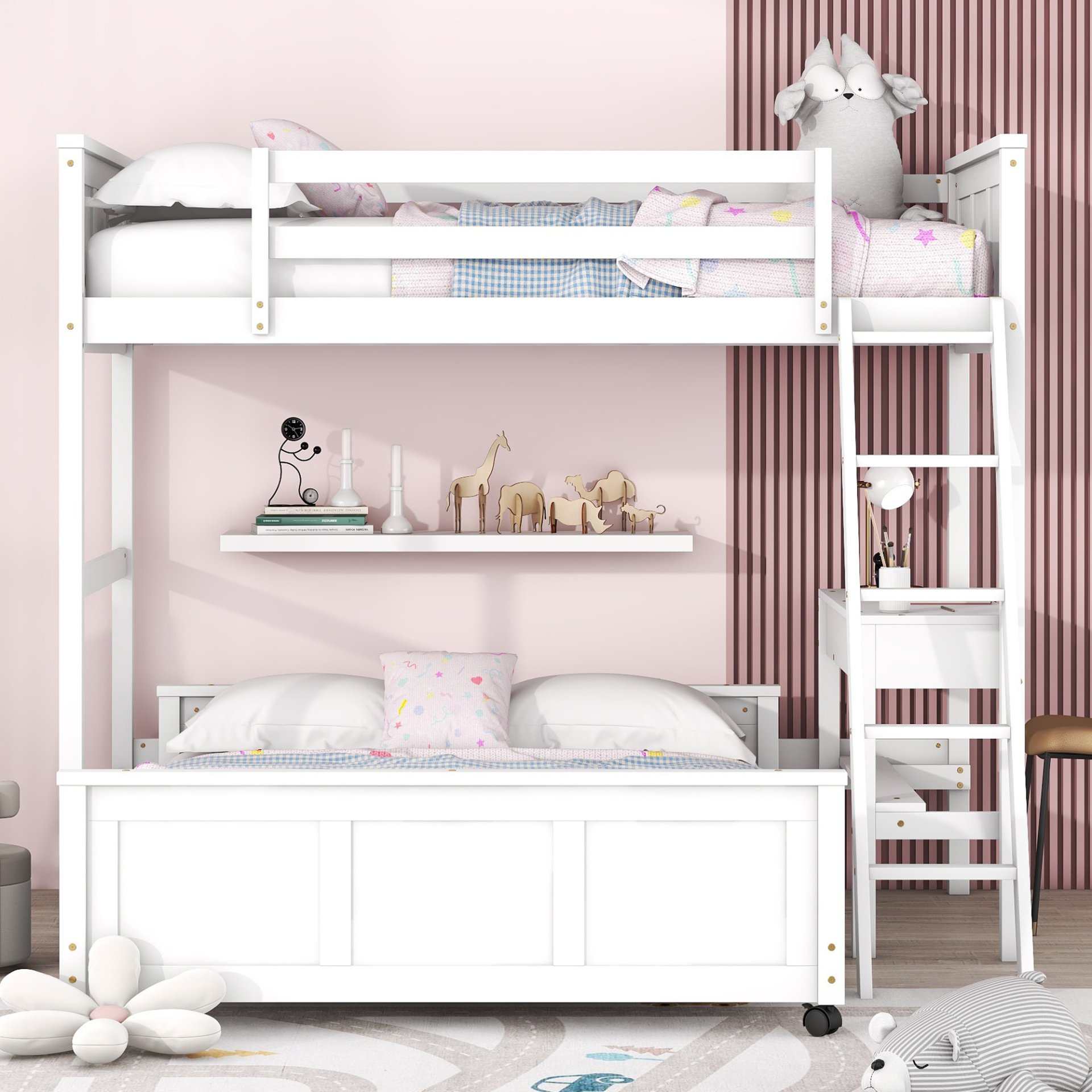 Twin Over Full Bunk Bed With Desk - White - Image 2