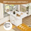 Versatile Marble Folding Dining Table With Storage Rack And Cabinet, 6 Wheels - White - Image 8