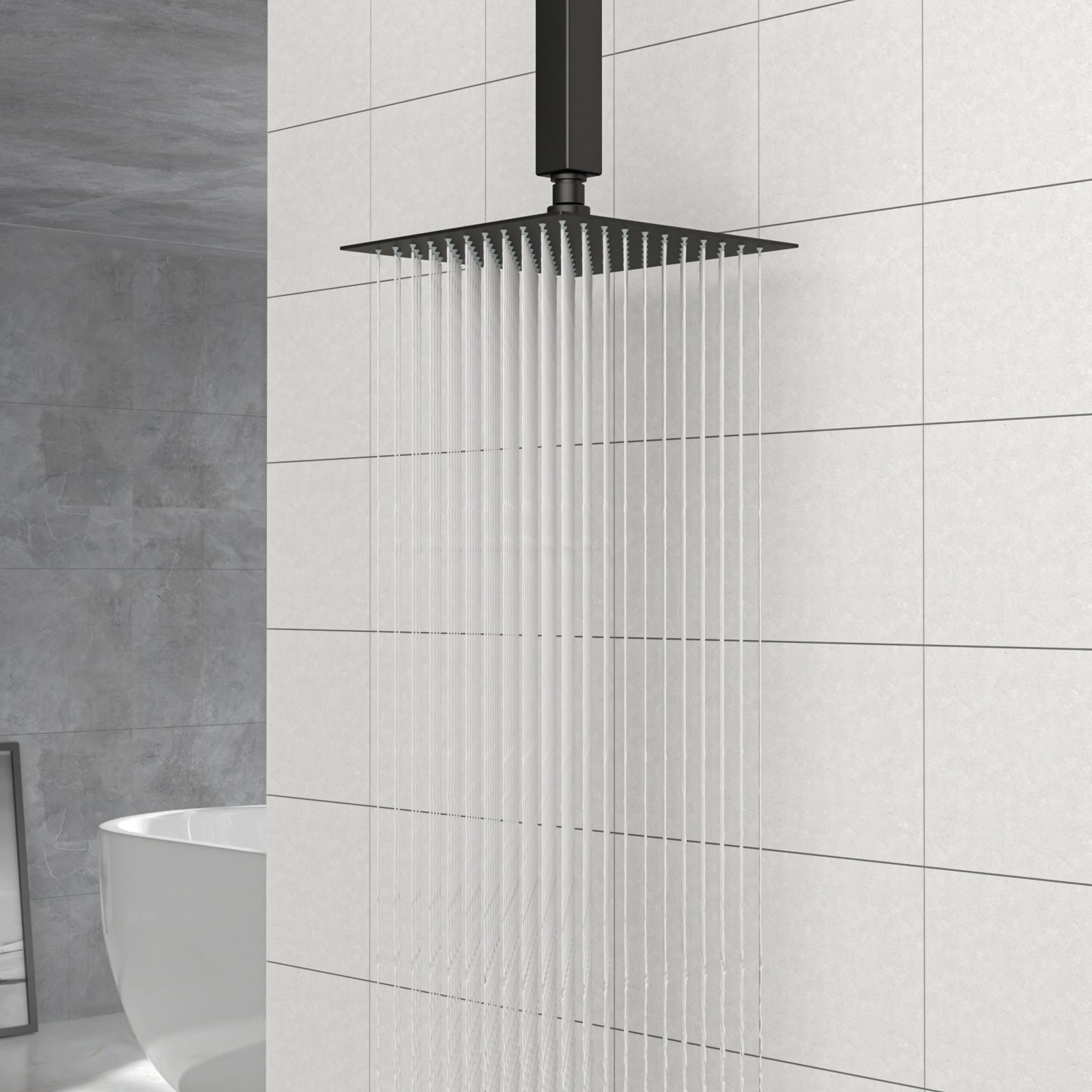8" Square Rain Shower Head, Ceiling / Wall Mount Stainless Steel Bath Fixture - Matte Black - Image 2