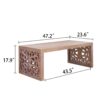 Rustic Carved Wood Coffee Table, Handcrafted Look With Ornate Side Panels - Natural - Image 3