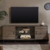Mid-Century Modern 2 Door 60" TV Stand For 65" TVs With Glass Shelf - Slate Gray - Image 2