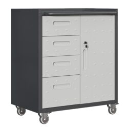 Sturdy Metal Tool Storage Cabinet With Wheels Durable Garage, Office & Home Organizer Steel - White
