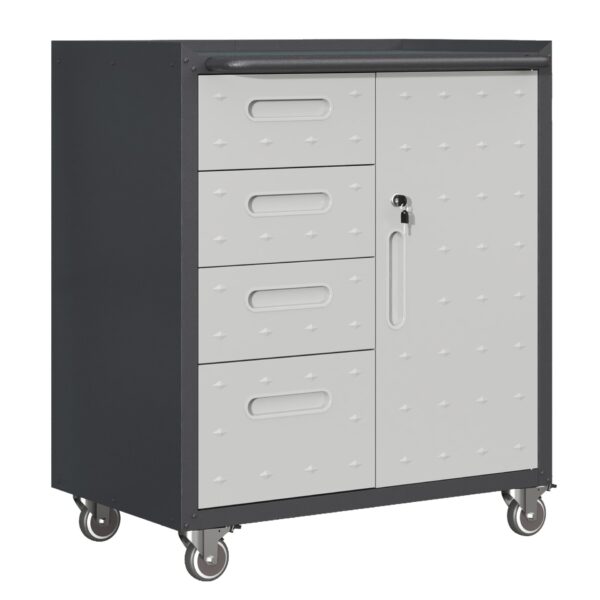 Sturdy Metal Tool Storage Cabinet With Wheels Durable Garage, Office & Home Organizer Steel - White
