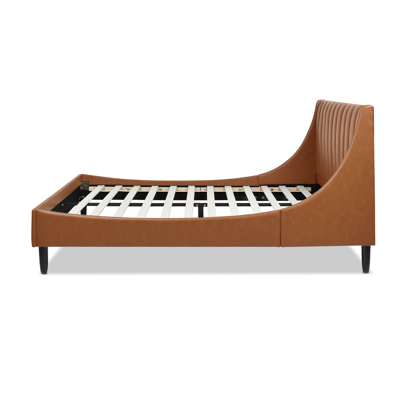 Aspen - Queen Vertical Tufted Modern Headboard Platform Bed Set - Caramel Tan Brown - Image 5