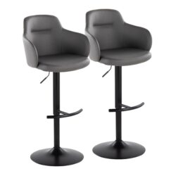 Boyne - Contemporary Adjustable Barstool With Swivel With Rounded T Footrest (Set of 2) - Black / Gray