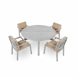 Outdoor Dinning Set 4 Person Outdoor Wooden Dinning Set With An Umbrella Hole And Removable Cushions For Patio, Backyard, Garden - Antique Gray