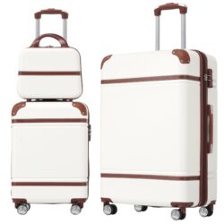 Hardshell Luggage Sets 3 Pieces 20" / 28" Luggages And Cosmetic Case Spinner Suitcase With Tsa Lock Lightweight - White