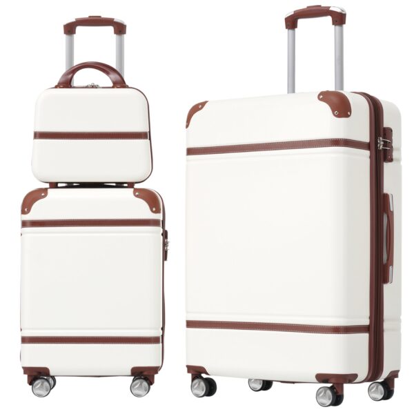Hardshell Luggage Sets 3 Pieces 20" / 28" Luggages And Cosmetic Case Spinner Suitcase With Tsa Lock Lightweight - White