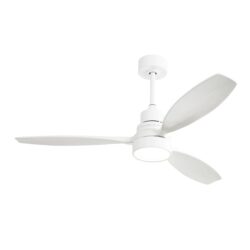 Wooden Ceiling Fan White 3 Solid Wood Blades Remote Control Reversible Dc Motor With LED Light - Matte White