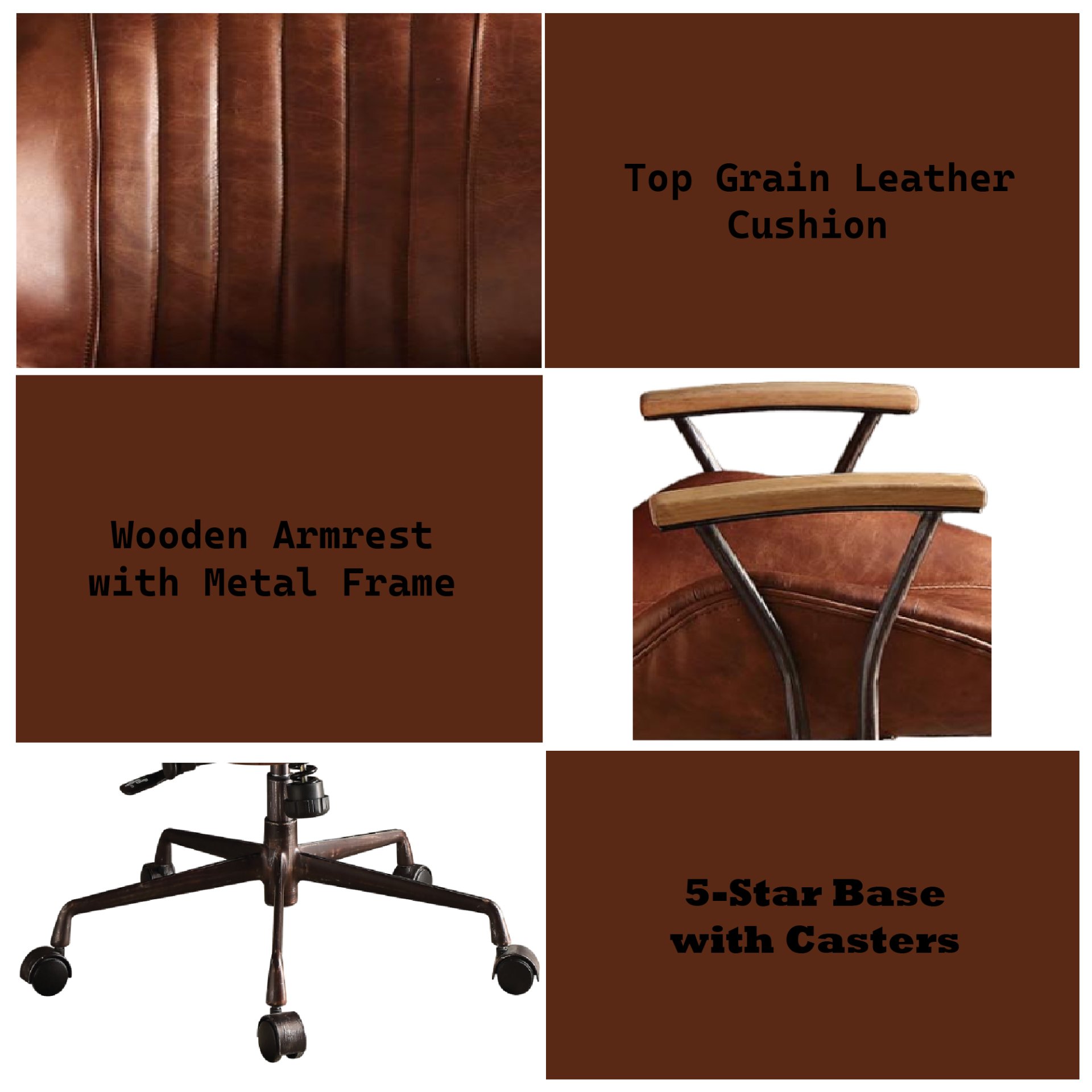 Brancaster - Aluminum Top Grain Leather Office Chair - Coffee - Image 3