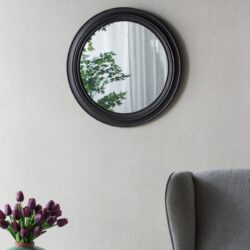Circle Wall Mirror With Wooden Frame, Antique Classic Accent Mirror, For Living Room - Black