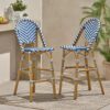 Outdoor Rattan French Barstool Set,, Bamboo, Seat Height - Navy Blue / White - Image 4