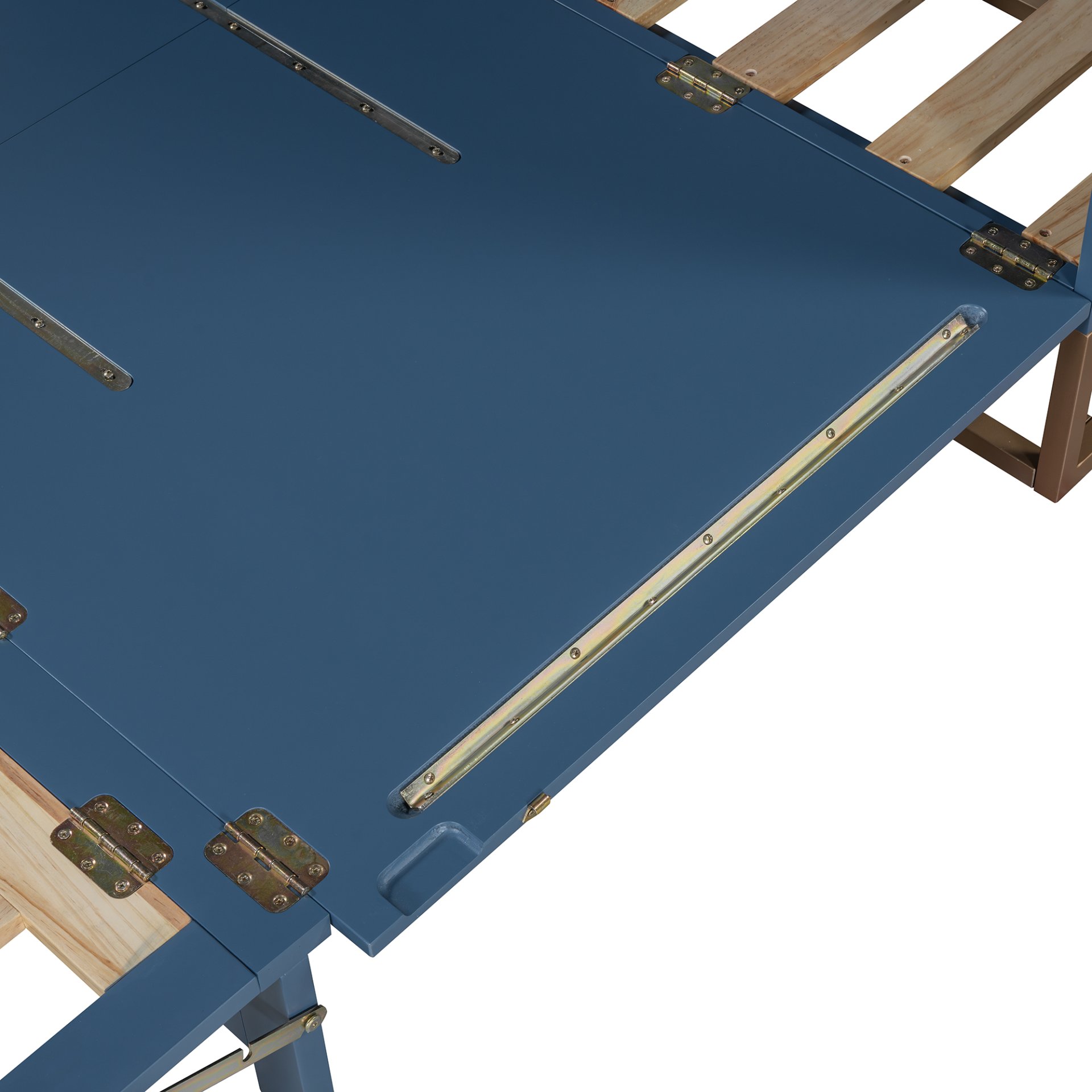 Queen Size Murphy Bed With Iron Legs, Modern Design - Blue - Image 14