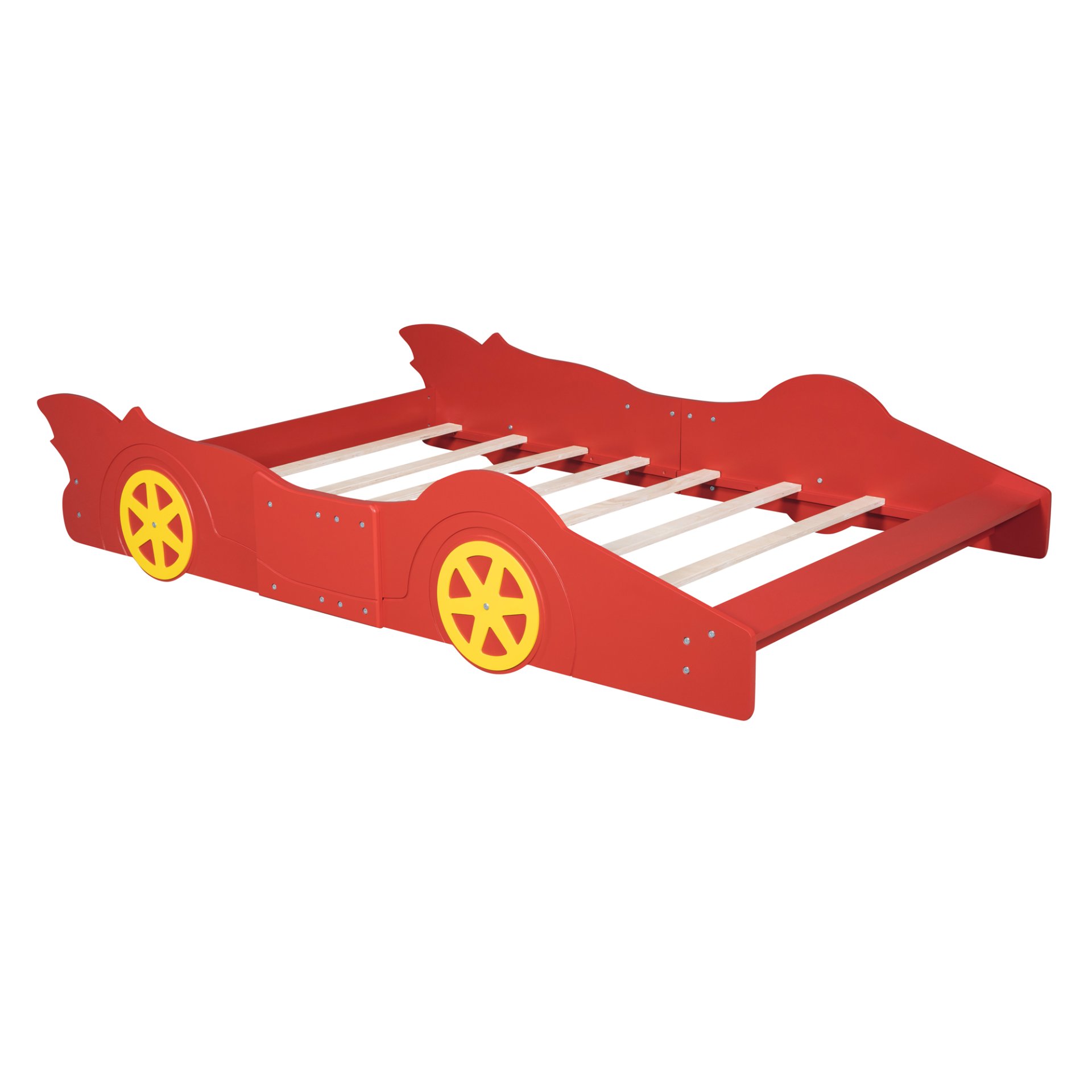 Full Size Race Car Shaped Platform Bed & Wheels - Red - Image 4